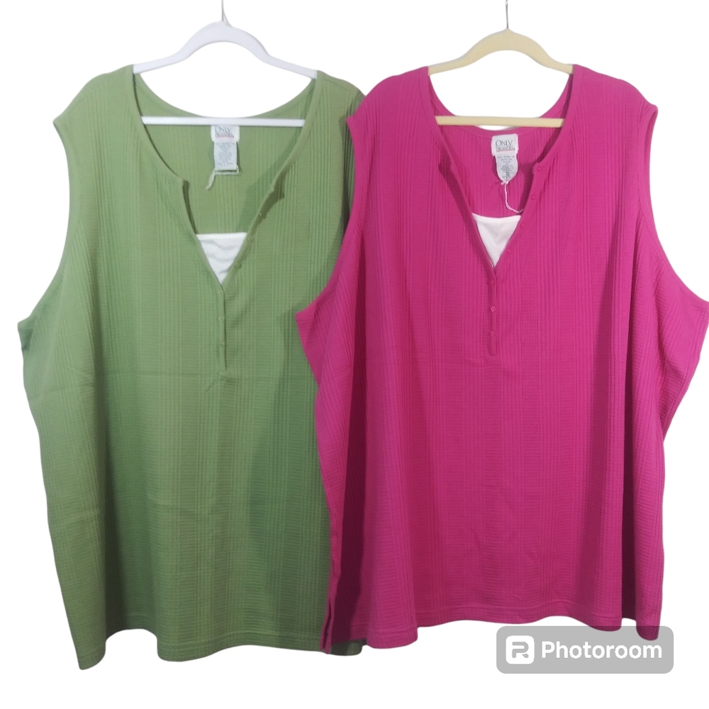 Only Necessities Green and Pink Boxy Tank Tops